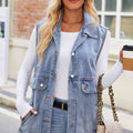 Button Up Collared Neck Denim Jacket with Pockets