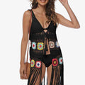 Openwork Fringe Detail Embroidery Sleeveless Cover-Up