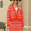 Geometric Button Front Cardigan and Skirt Set